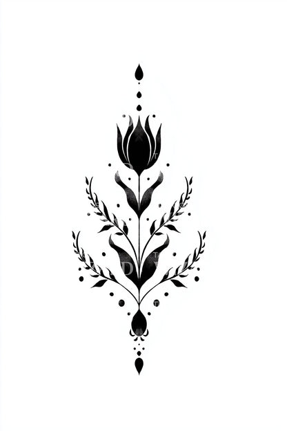 Nordic Folk Flower Tattoo Design