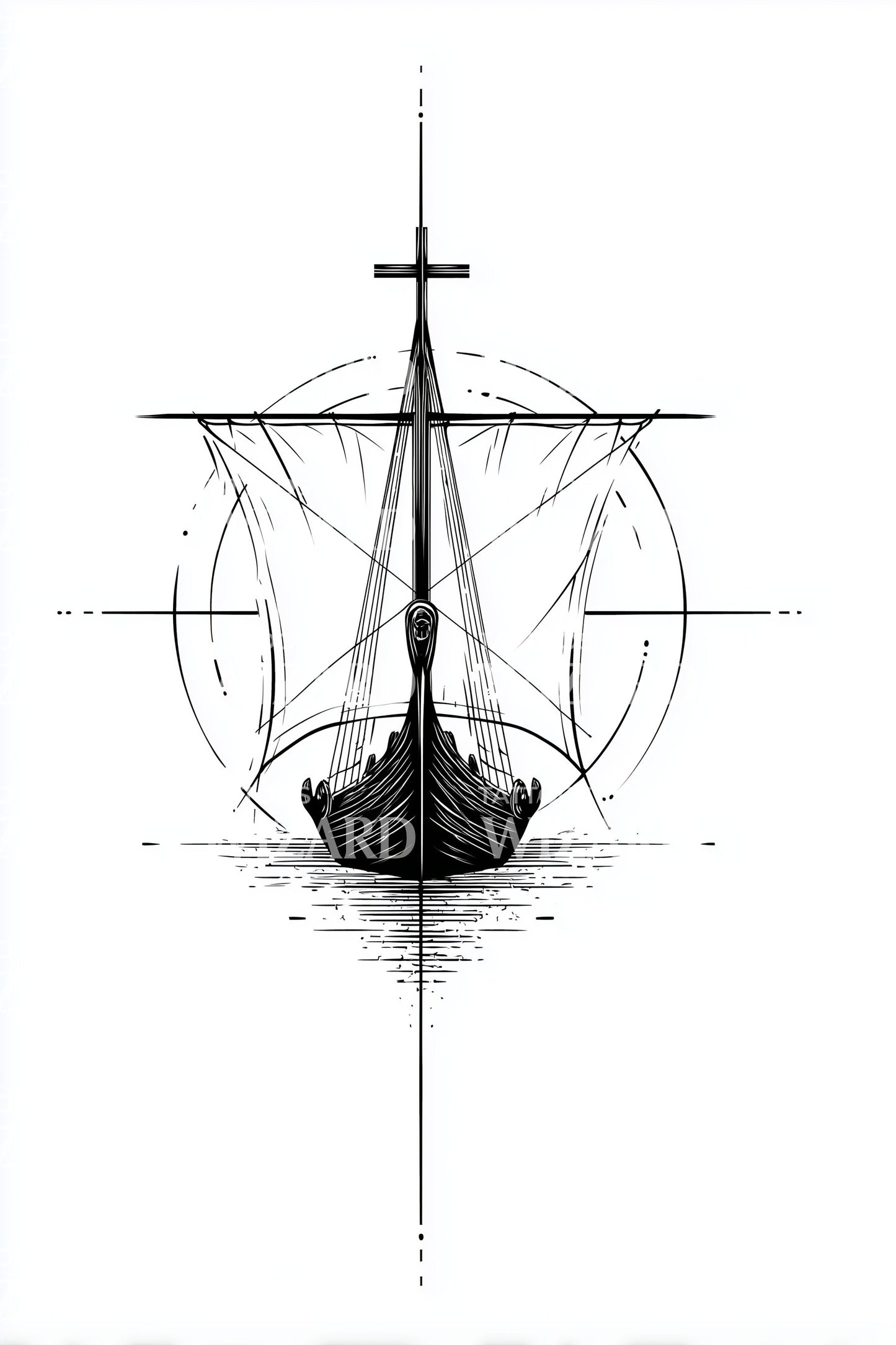 Desenho de Tatuagem de Projeto de Navio Longo Nórdico
