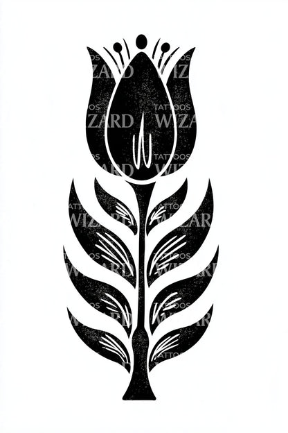 Nordic Tulip Motif Tattoo Design
