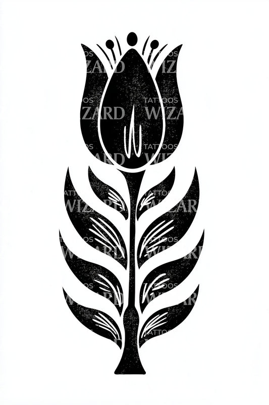 Nordic Tulip Motif Tattoo Design