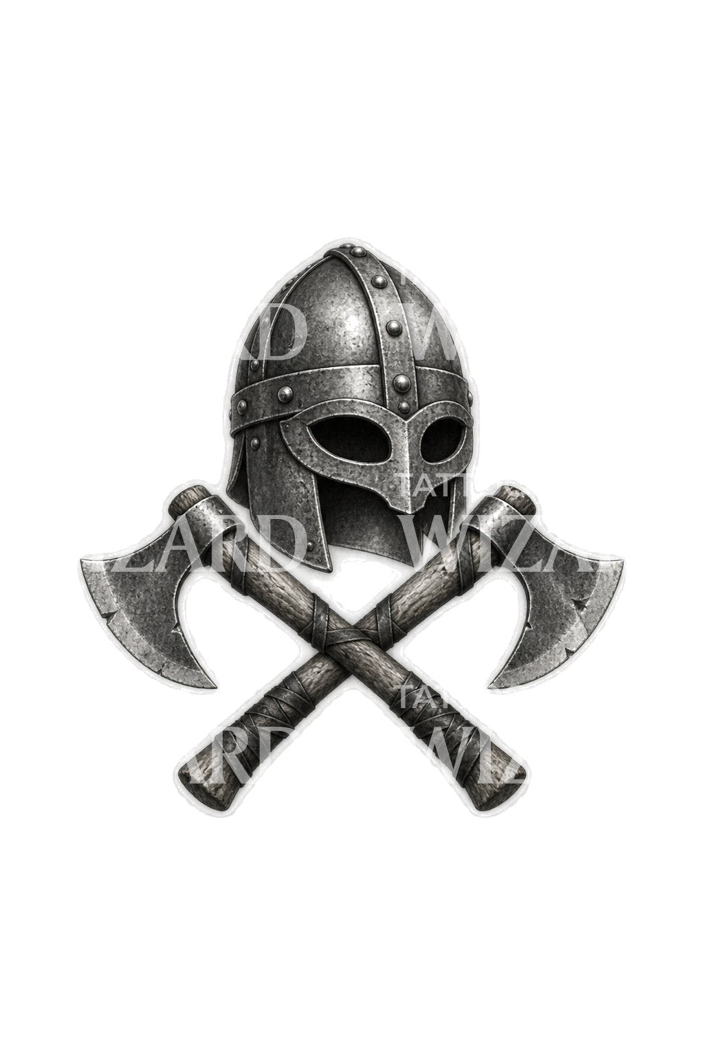 Norse Iron Helmet with Battle Axes Tattoo Design