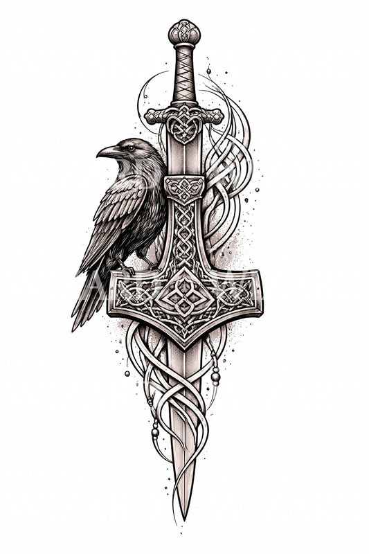 Norse Raven Sword Tattoo Design