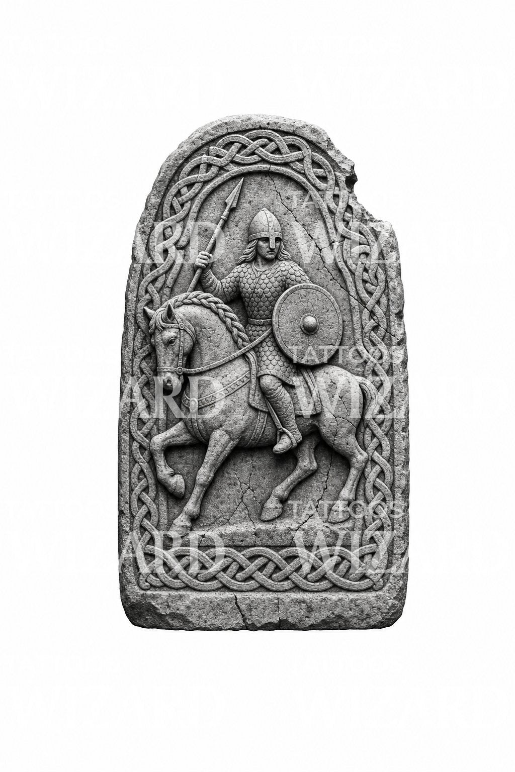 Norse Shield Maiden Stone Relief Tattoo Design