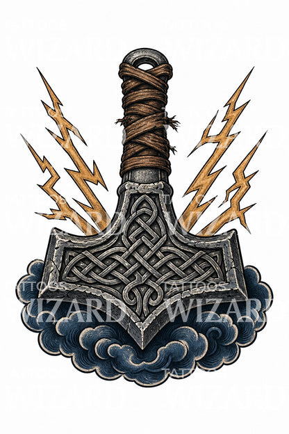 Norse Thunder Hammer Tattoo Design