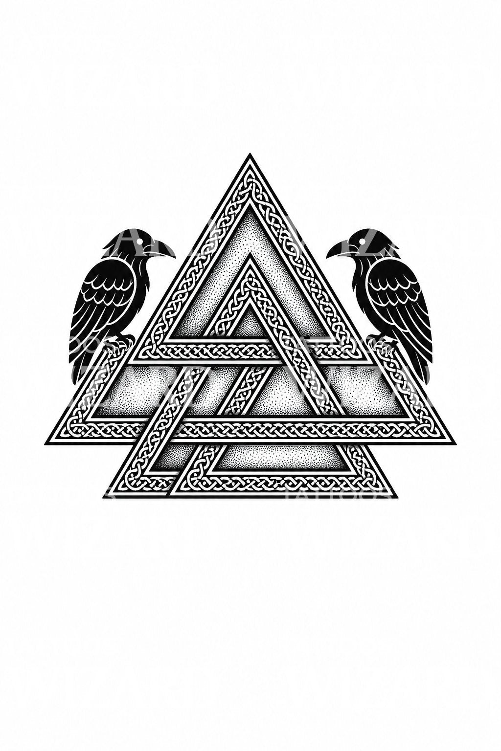 Idea de tatuaje nórdico con Valknut y cuervos