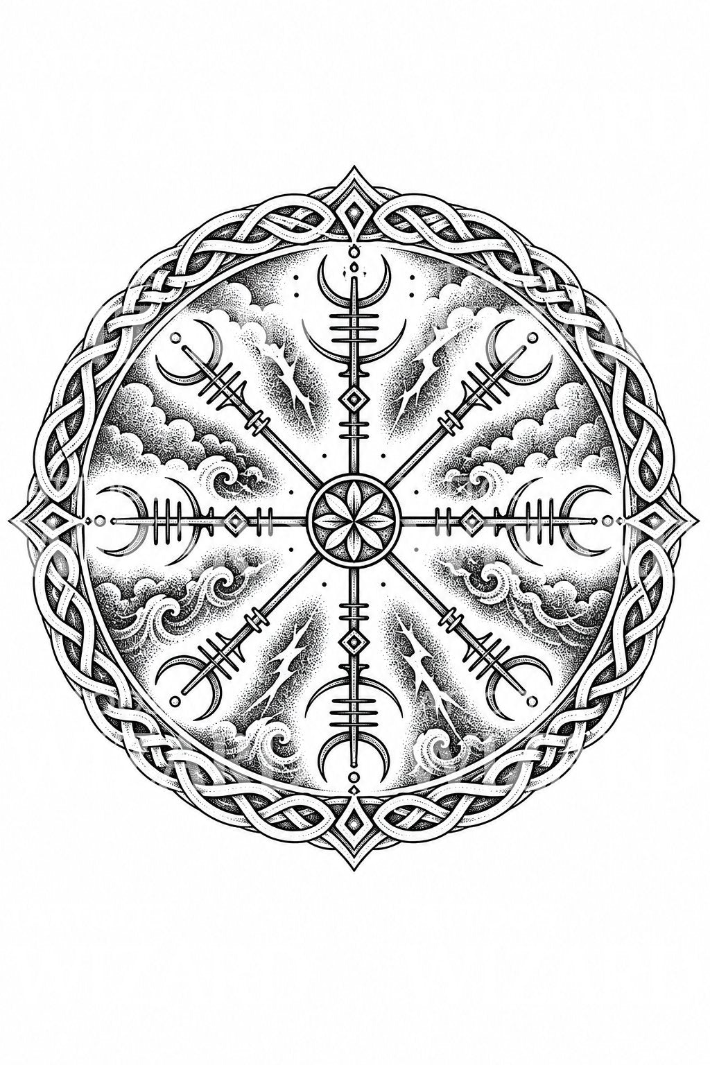 Nordisches Vegvisir-Kompass Tattoo-Design