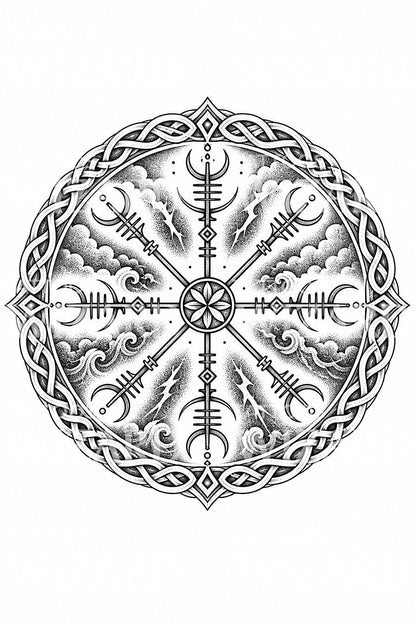 Nordisches Vegvisir-Kompass Tattoo-Design