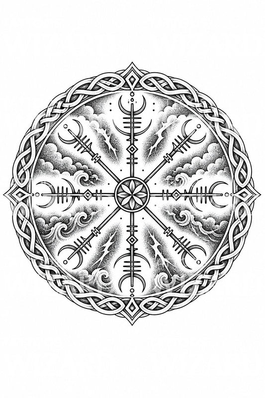 Nordisches Vegvisir-Kompass Tattoo-Design