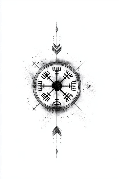 Ilustração de Tatuagem da Bússola Vegvisir Nórdica