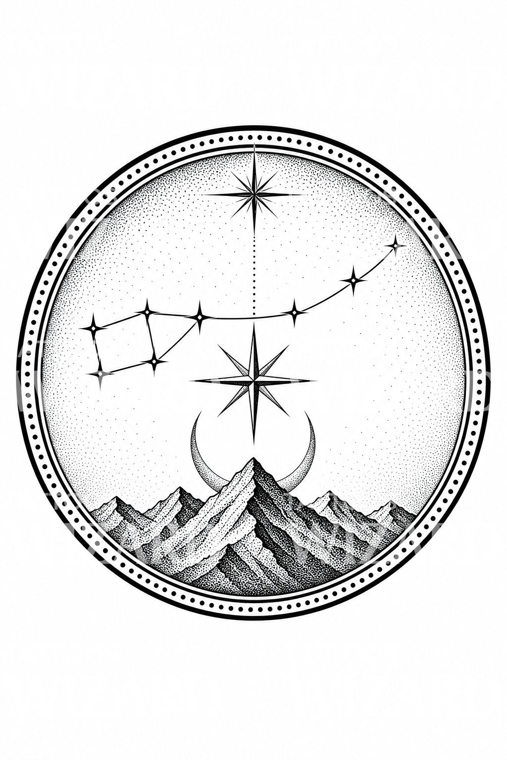 North Star Mountain Medallion Tattoo Design