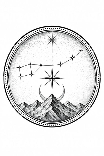 North Star Mountain Medallion Tattoo Design