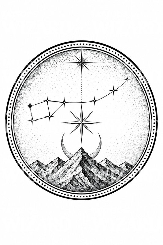 North Star Mountain Medallion Tattoo Design
