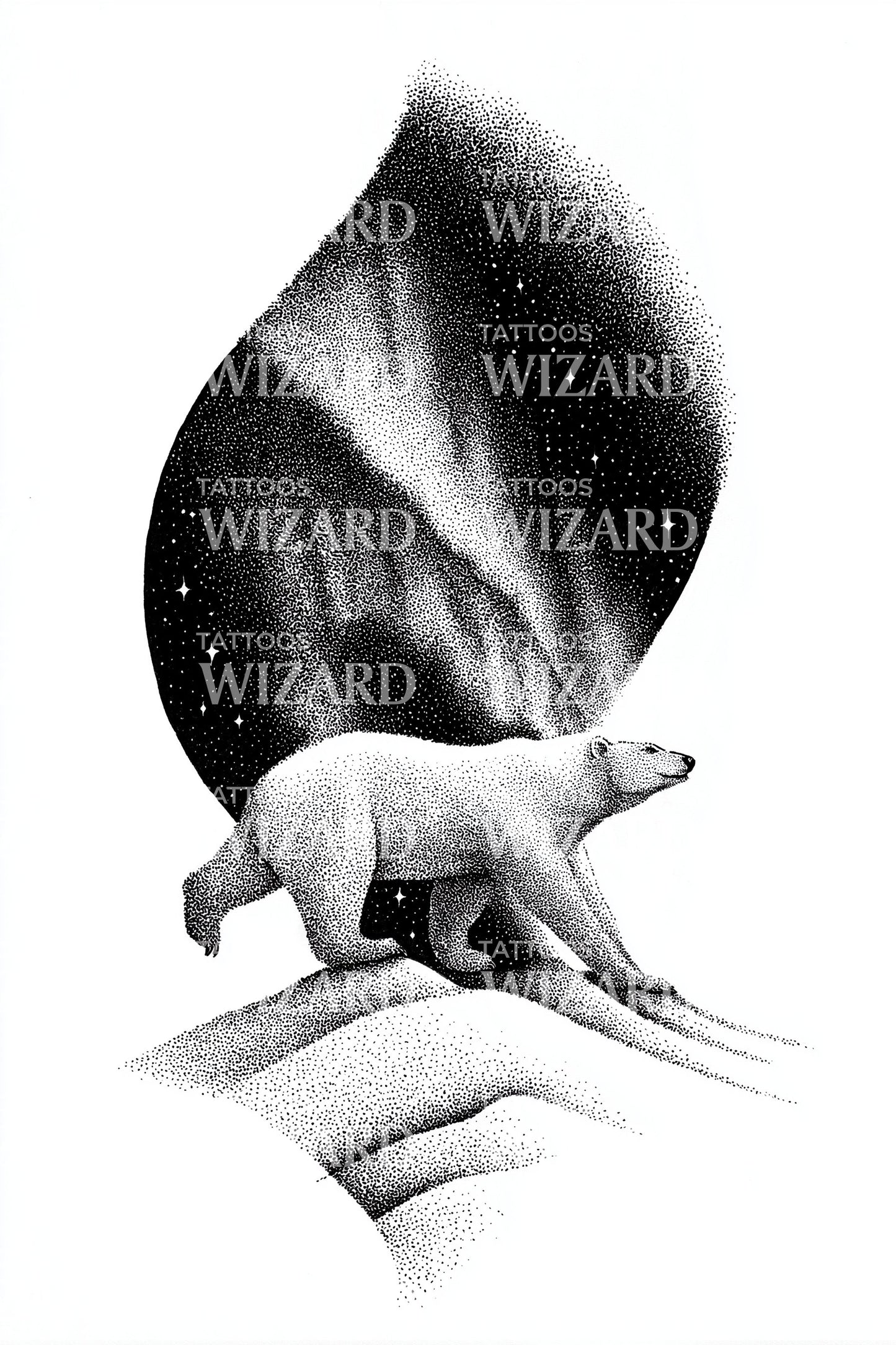 Northern Lights Bear Silhouette Tattoo Design