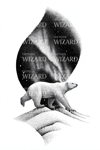 Northern Lights Bear Silhouette Tattoo Design