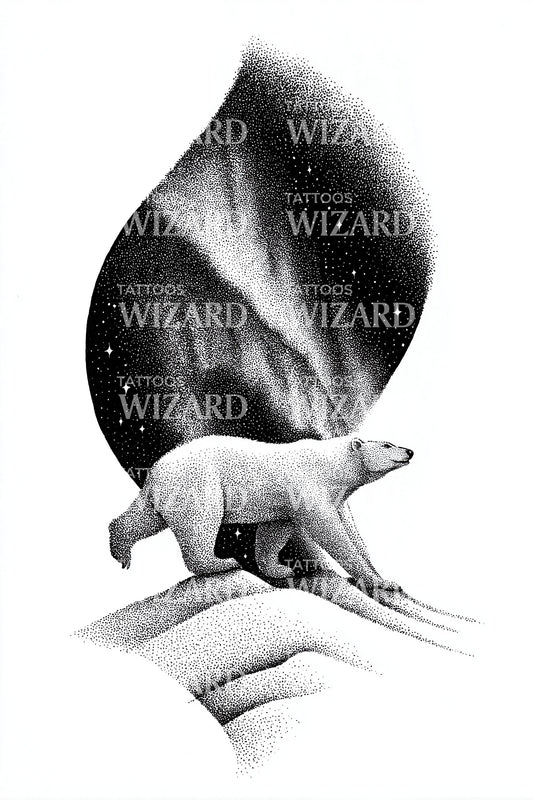 Northern Lights Bear Silhouette Tattoo Design