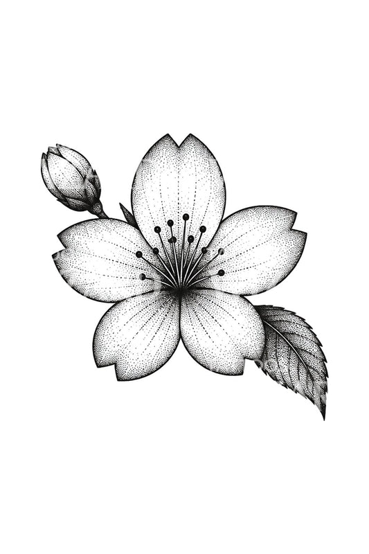 缺口花瓣樱花点刺纹身设计