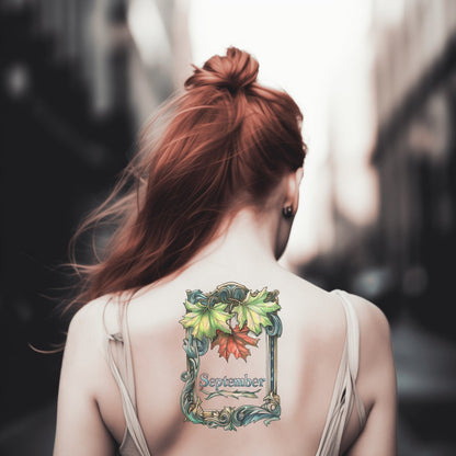 September Nouveau Frame Lettering Tattoo Design