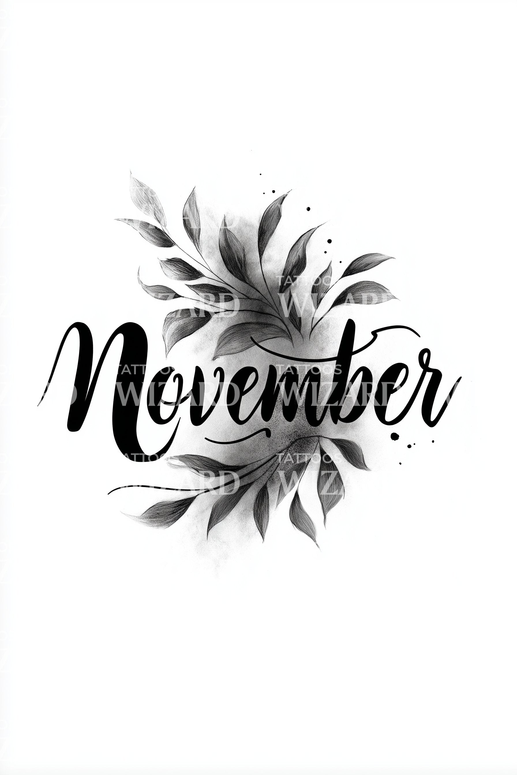 November Brush Leaf Script Tattoo Design – Tattoos Wizard Designs