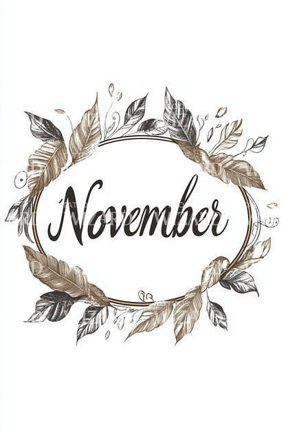 November Rustic Leaf Wreath Tattoo Design