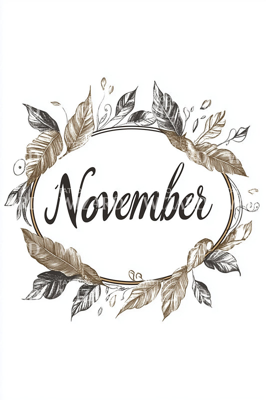 November Rustic Leaf Wreath Tattoo Design