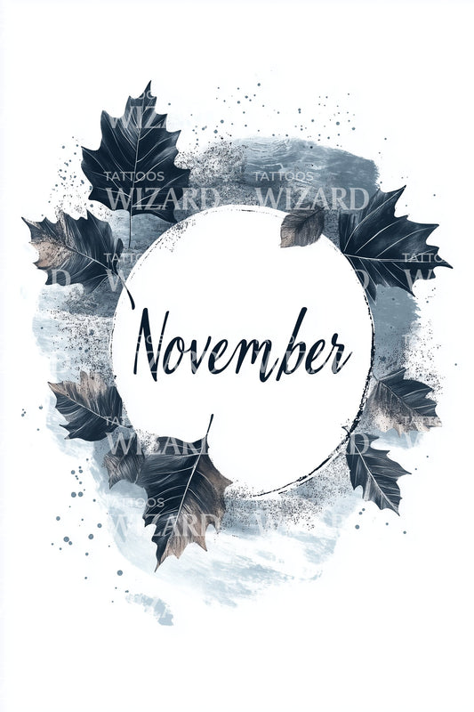 November Watercolor Leaf Wreath Tattoo Design