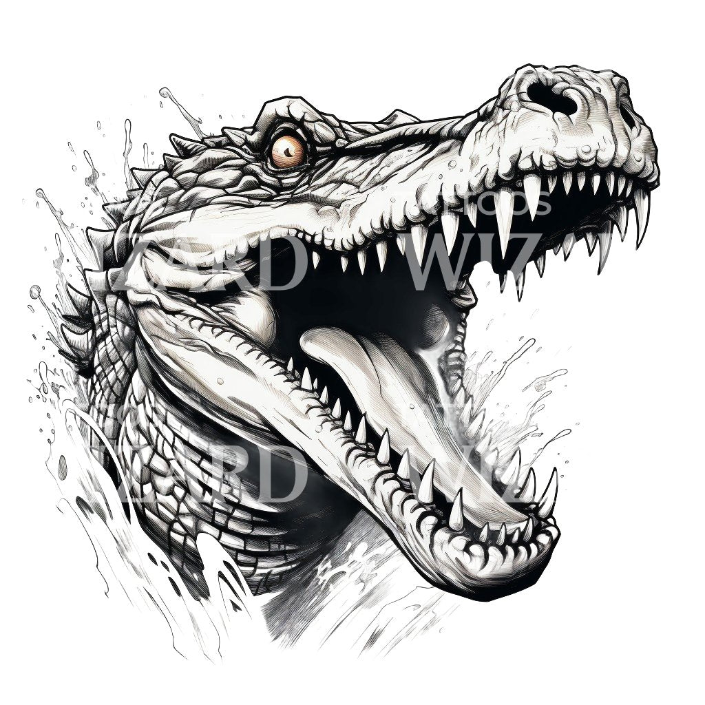 Conception de tatouage de nouvelle école de crocodile féroce