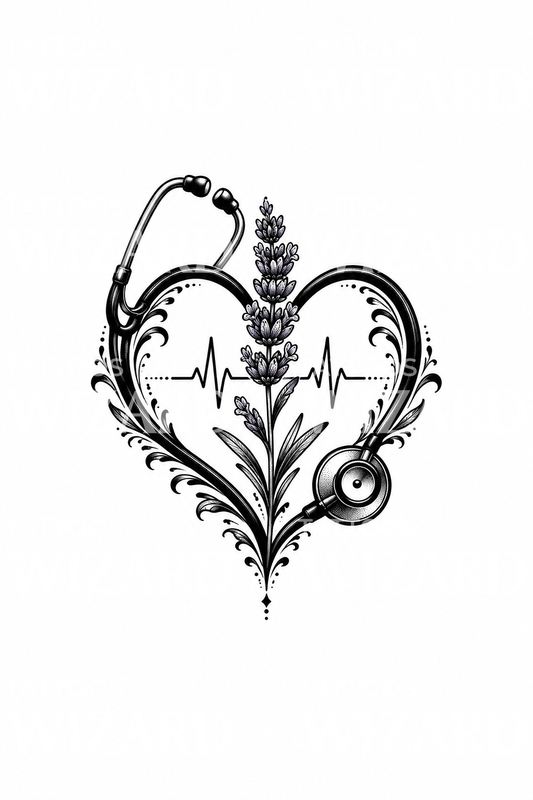 Nurse Stethoscope Heart Lavender Tattoo