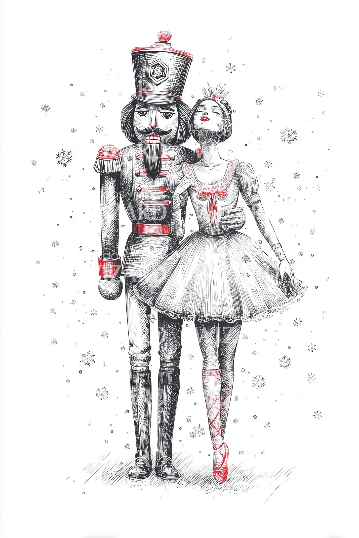Nutcracker Couple Winter Romance Tattoo Design