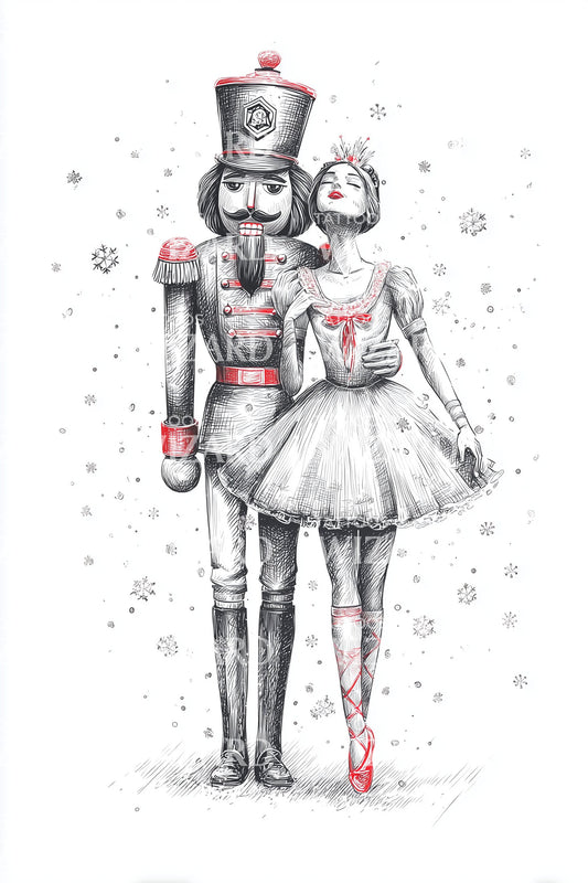 Nutcracker Couple Winter Romance Tattoo Design