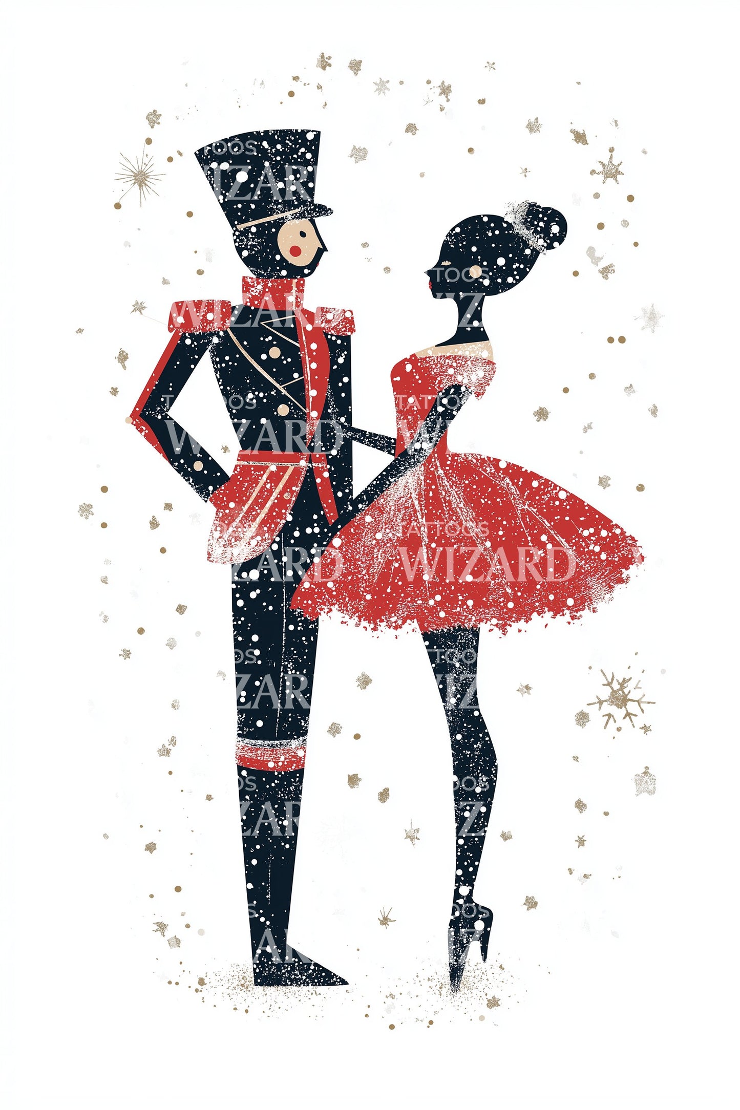 Nutcracker Soldier and Ballerina Tattoo Illustration