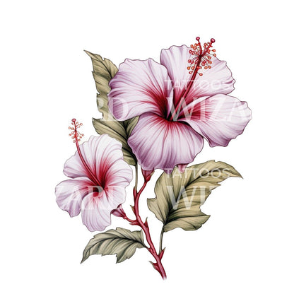 Botanical Ibiscus Tattoo Design
