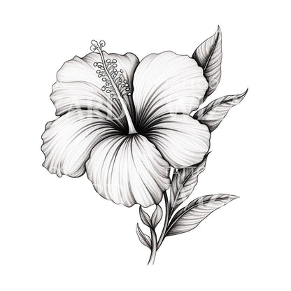 Black and Grey Ibiscus Tattoo Design