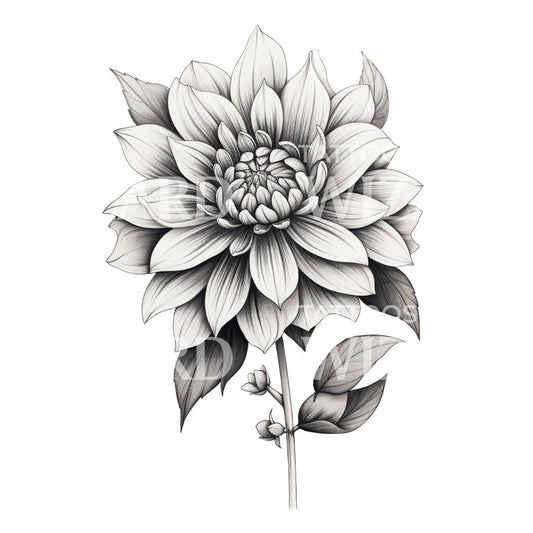 Conception de tatouage de dahlia noir et gris