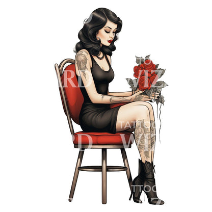 Tattooist Pin-up on a Chair Tattoo Design