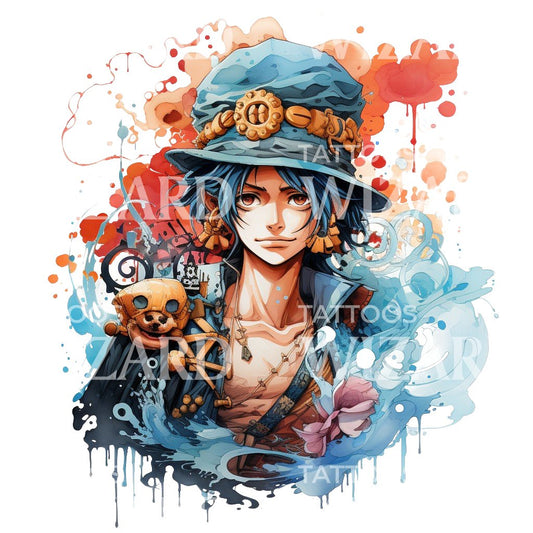 Farbenfrohes, von One Piece inspiriertes Tattoo-Design