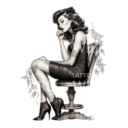 Tattooist Pin-up on a Chair Tattoo Design