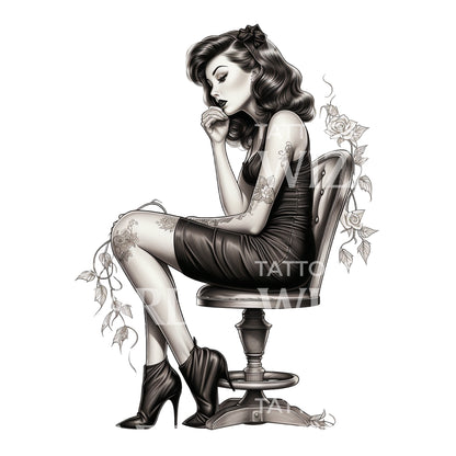 Tattooist Pin-up on a Chair Tattoo Design