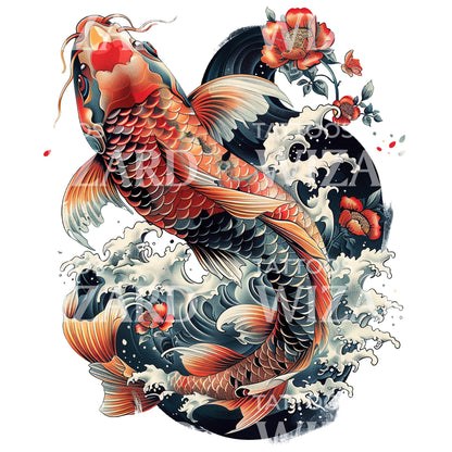 Traditional Japanese Koi Fish Tattoo Design