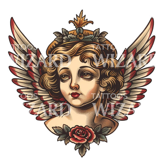 Old School Androgynous Angel Tattoo Design