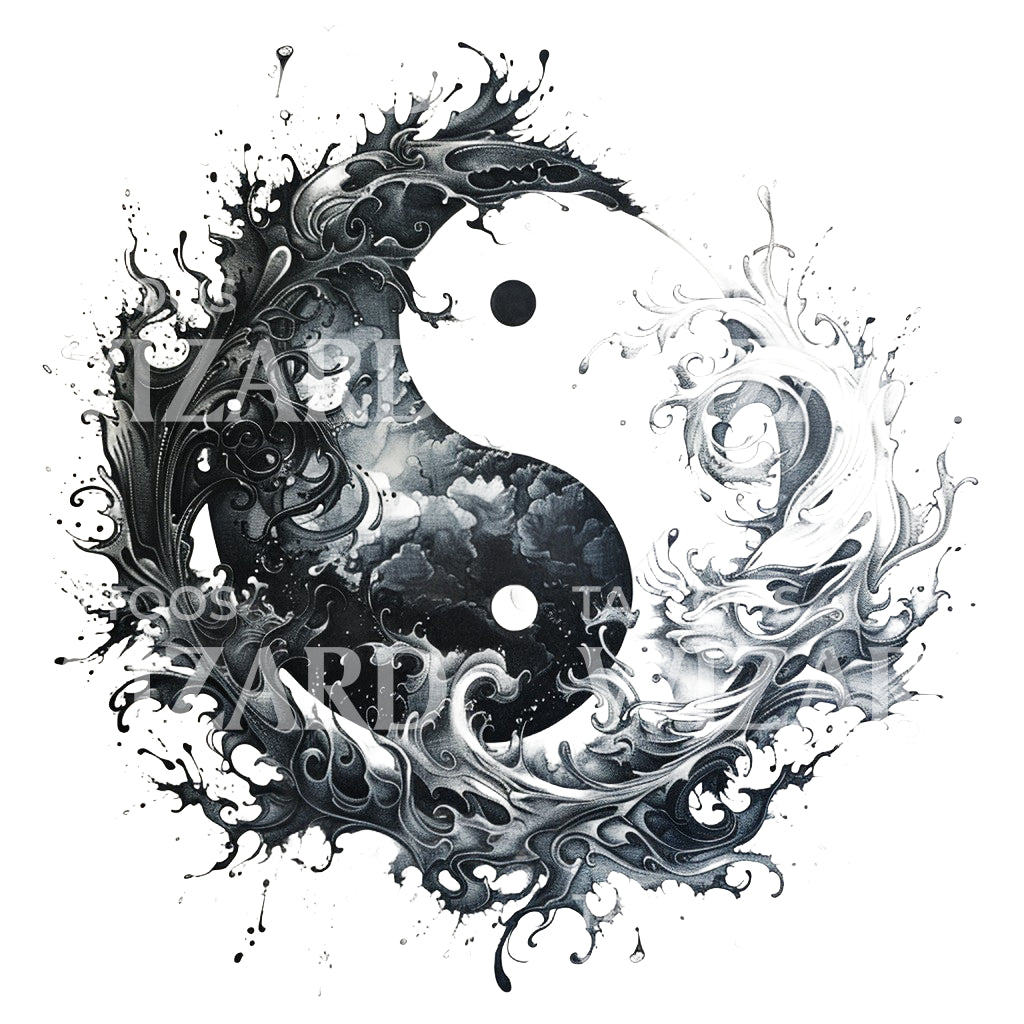 Yin Yang dans une conception de tatouage de tempête