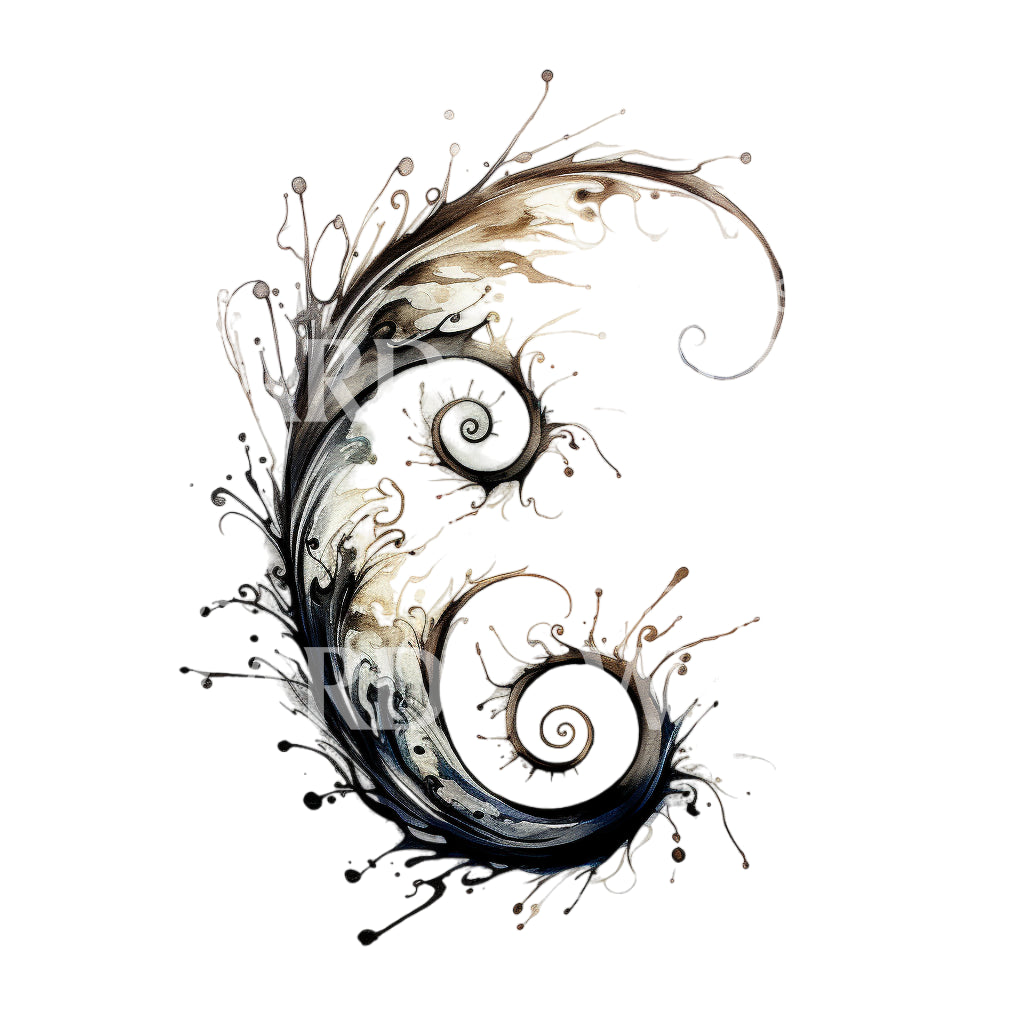 Watercolor Abstract Spirals Tattoo Design