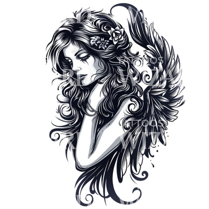 Dark Angel Woman Tattoo Design