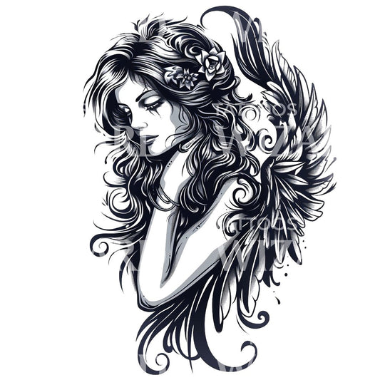 Dark Angel Woman Tattoo Design