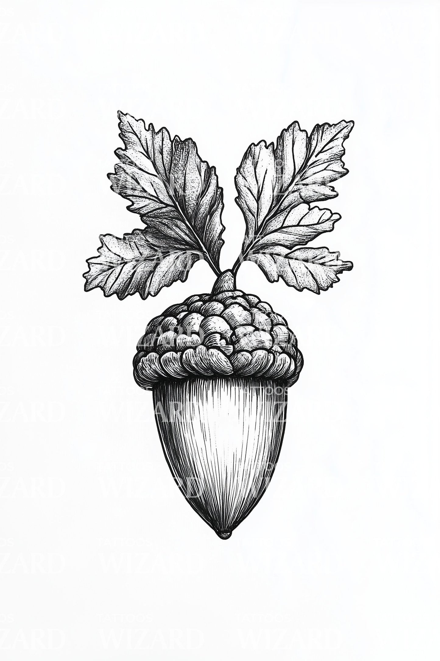 Oak Acorn with Leaves Tattoo Design