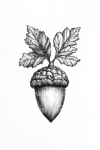 Oak Acorn with Leaves Tattoo Design