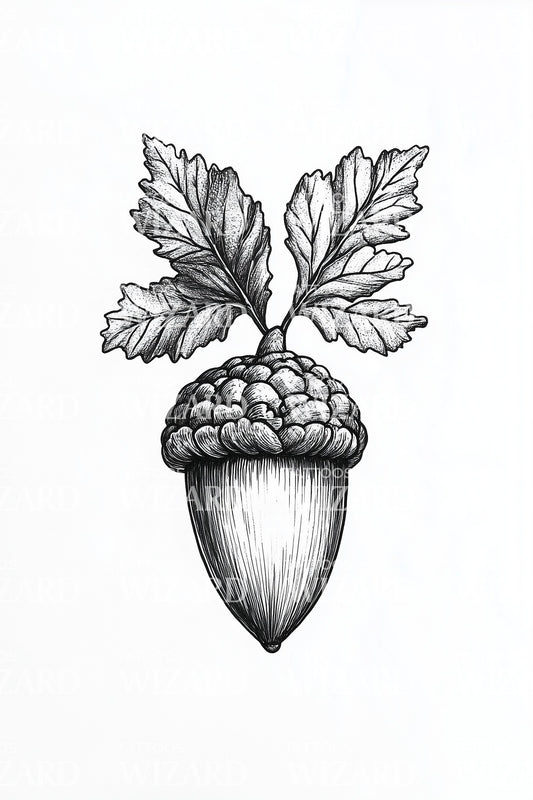 Oak Acorn with Leaves Tattoo Design