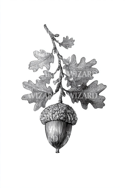 Oak Branch and Acorn Tattoo Design