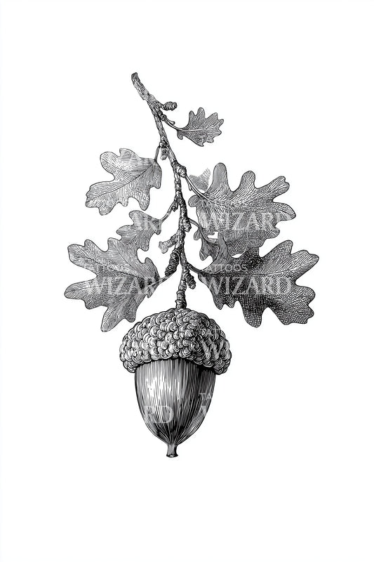 Oak Branch and Acorn Tattoo Design