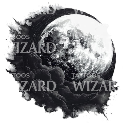 Detailed Dark Moon Tattoo Design