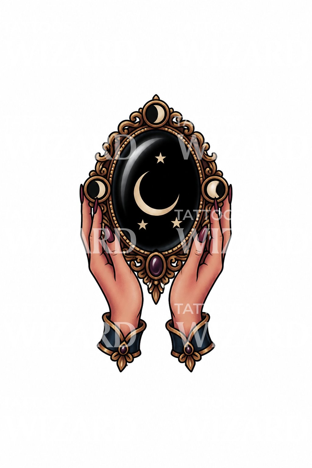 Obsidian Scrying Mirror Tattoo Design
